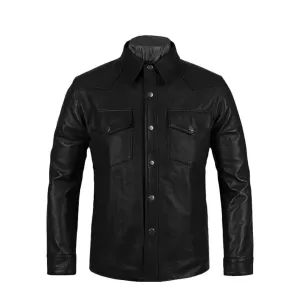 Men's Flat Pockets Leather Shirt