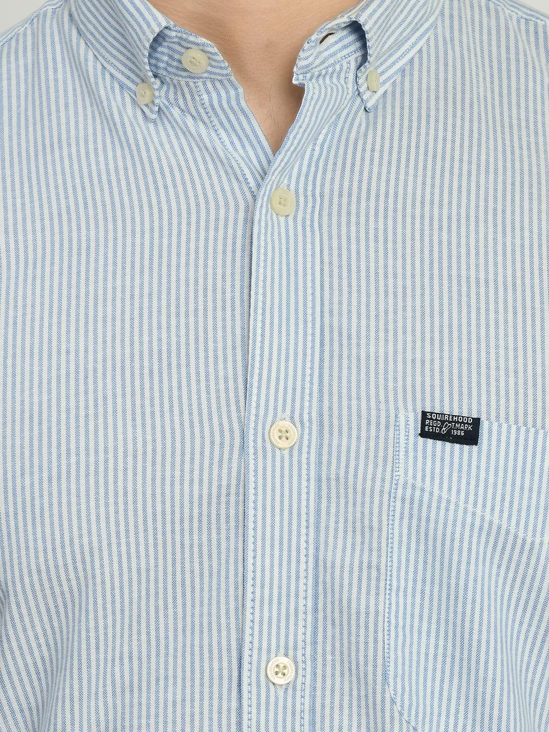 Men's Stripes Oxford Full Sleeve Spread Collar Shirt