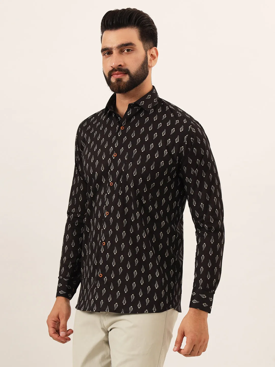 MILLENNIAL MEN Brown Printed Pure Cotton Regular Fit Casual Shirt