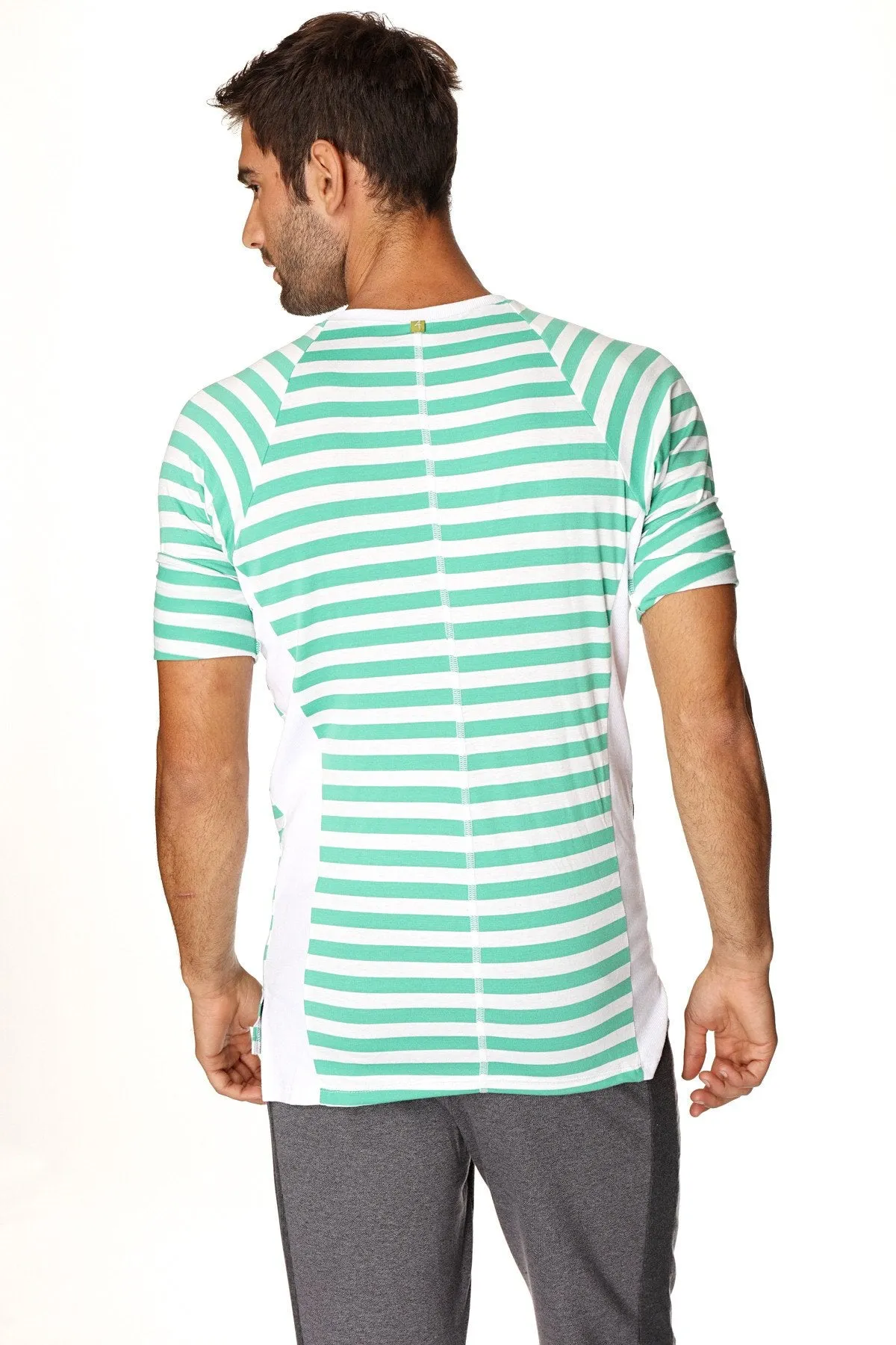 Nautical Raglan Resort Henley Tee (Green & White Stripe)