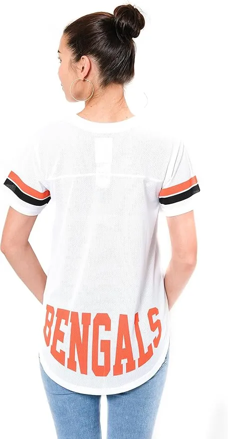 NFL Cincinnati Bengals Womens Soft Mesh Jersey Varsity Tee Shirt|Cincinnati Bengals