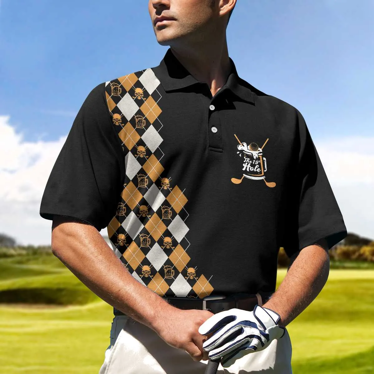 No Shanks Just Dranks The 19Th Hole Polo Shirt, Argyle Pattern Beer Polo Shirt, Golf Shirt For Beer Lovers Coolspod