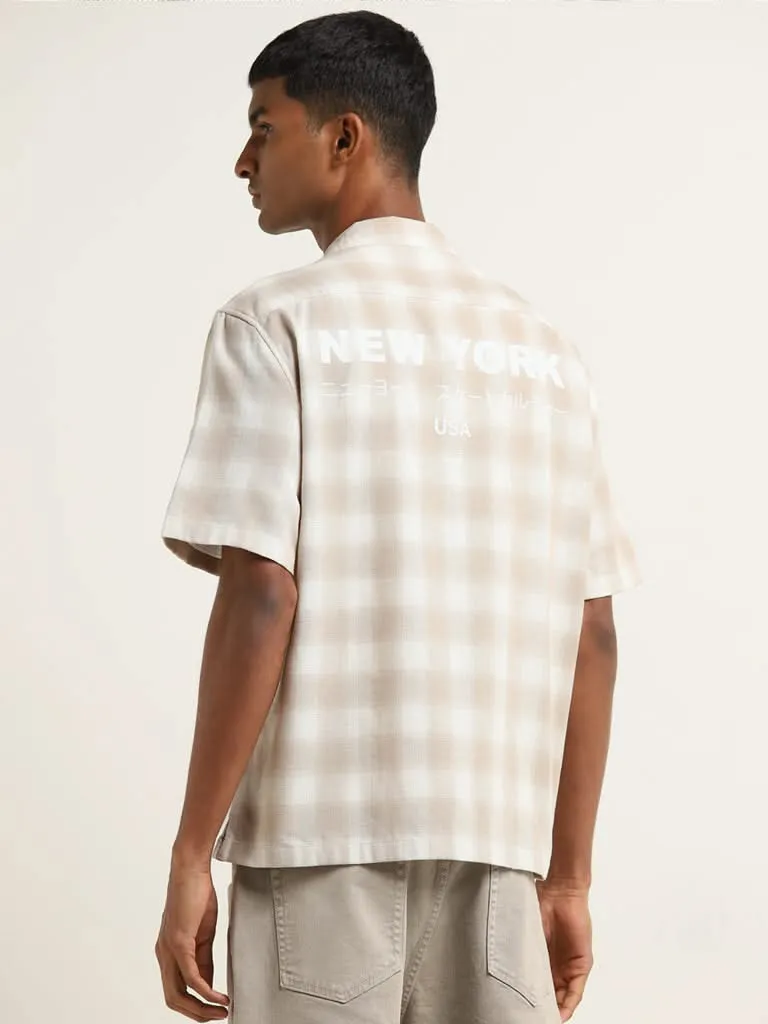 Nuon Beige Checkered Relaxed-Fit Shirt