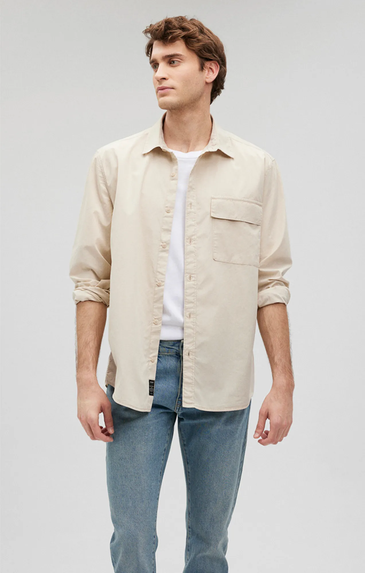 ONE POCKET BUTTON-UP SHIRT IN SILVER BIRCH