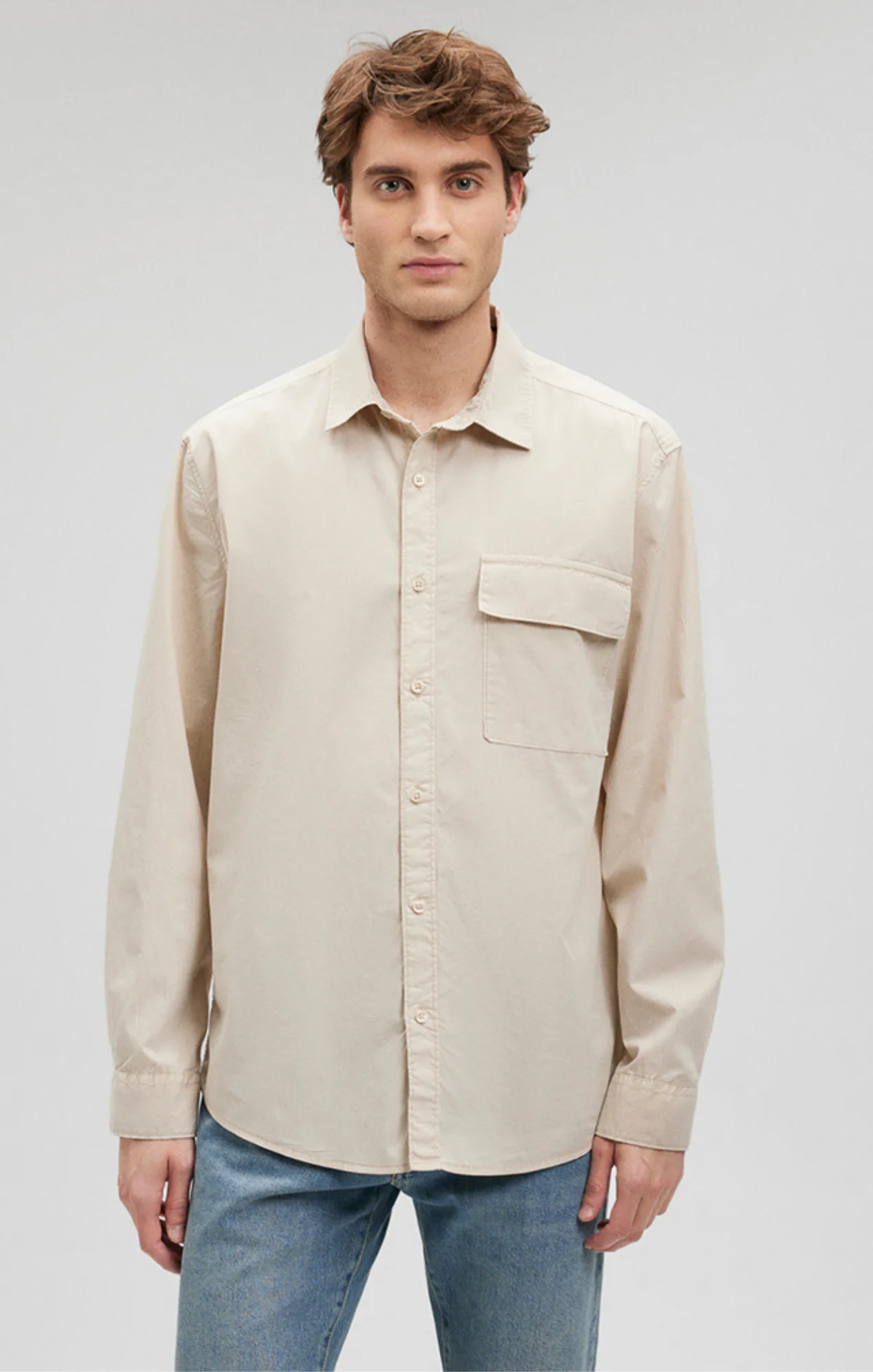 ONE POCKET BUTTON-UP SHIRT IN SILVER BIRCH