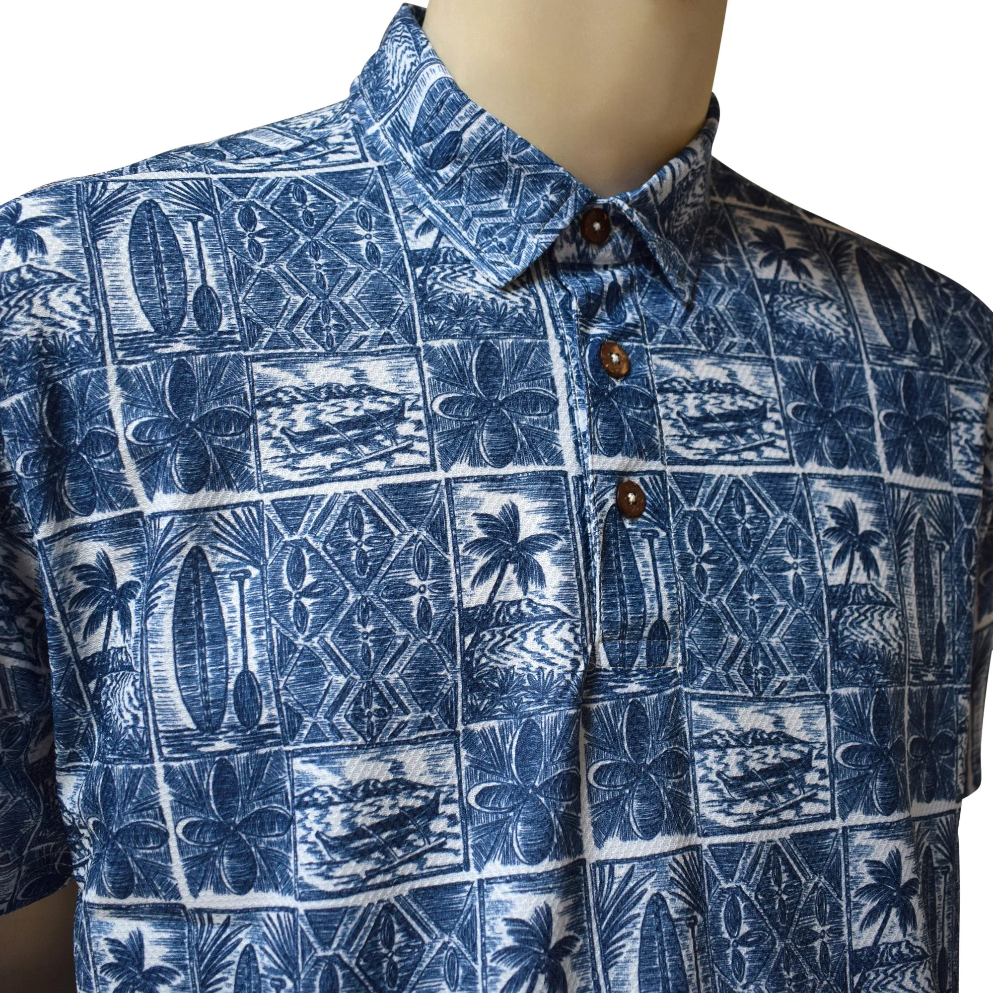 Paddle Block Printed Polo Shirt - Hawaiian All Over Pattern Premium Lightweight Fast-Drying Casual Men Unisex shirt