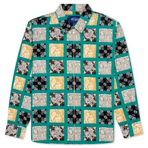 Paisley Printed Corduroy Zip-Up Shirt - Teal/Multi