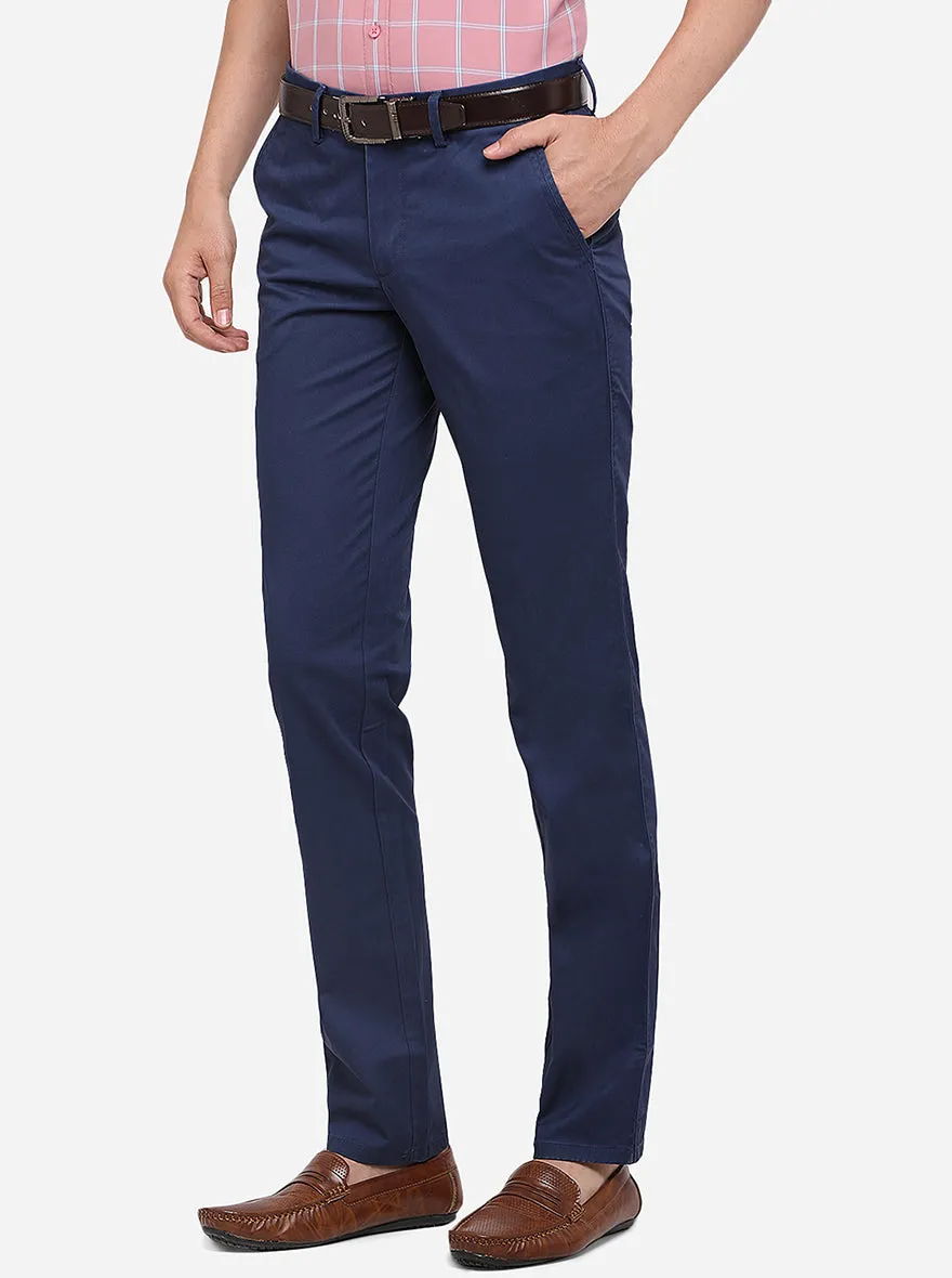 Parade Blue Solid Slim Fit Casual Trouser | JadeBlue