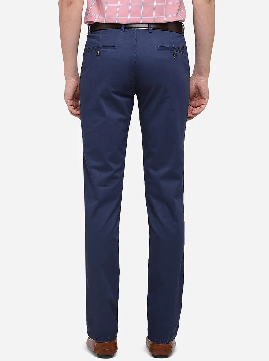 Parade Blue Solid Slim Fit Casual Trouser | JadeBlue