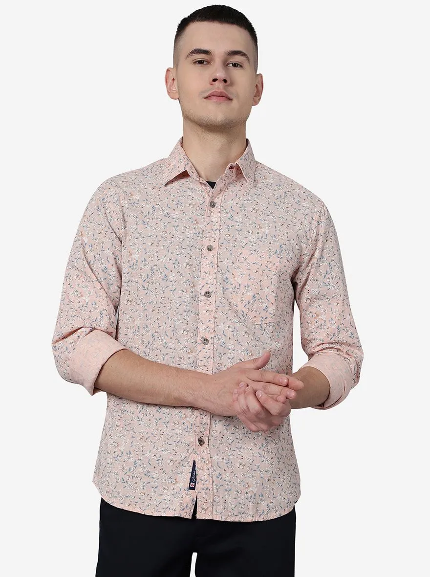 Peach Printed Slim Fit Casual Shirt | Greenfibre