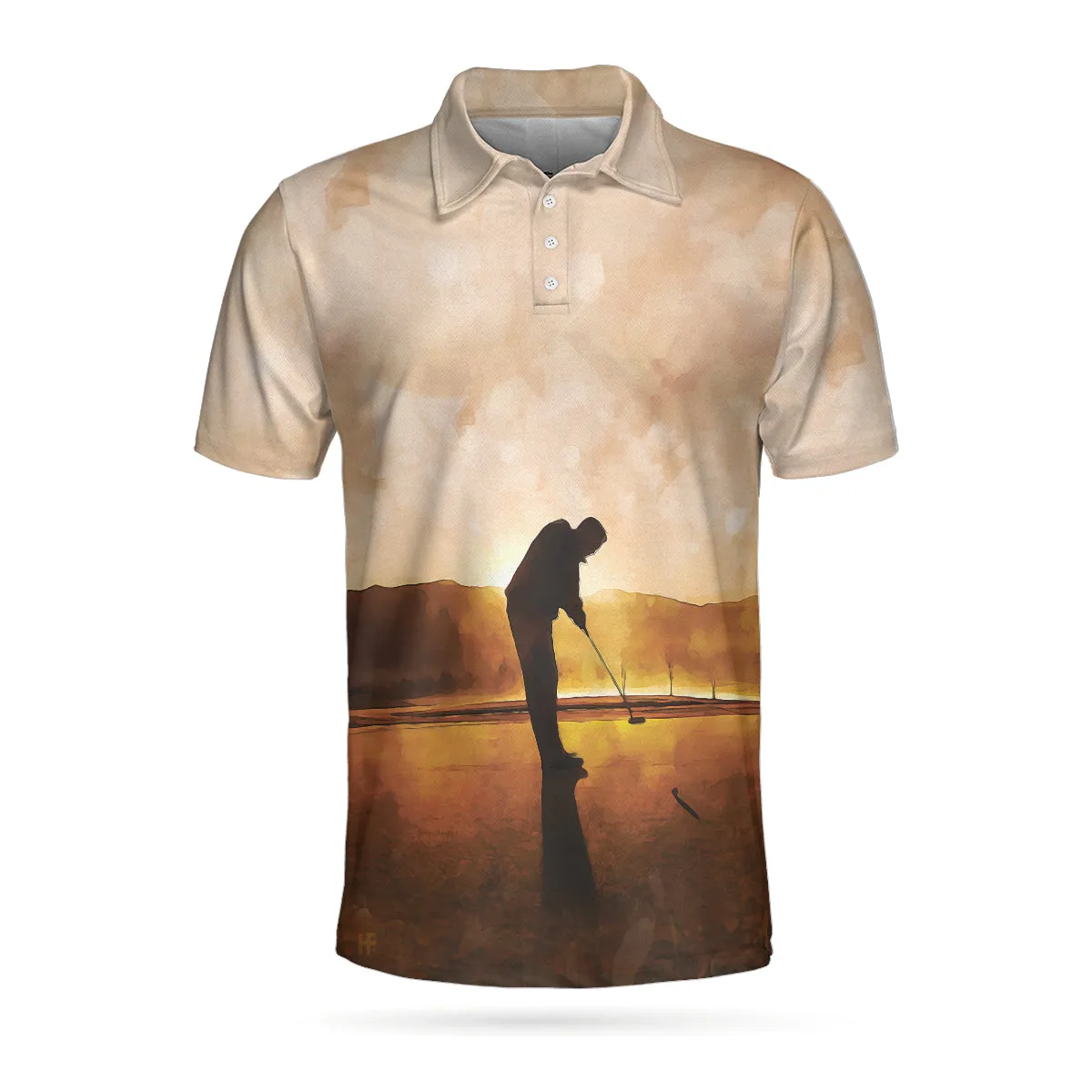 Playing Golf At Sunset Short Sleeve Polo Shirt, Beautiful Scene Polo Shirt, Best Golf Shirt For Men Coolspod