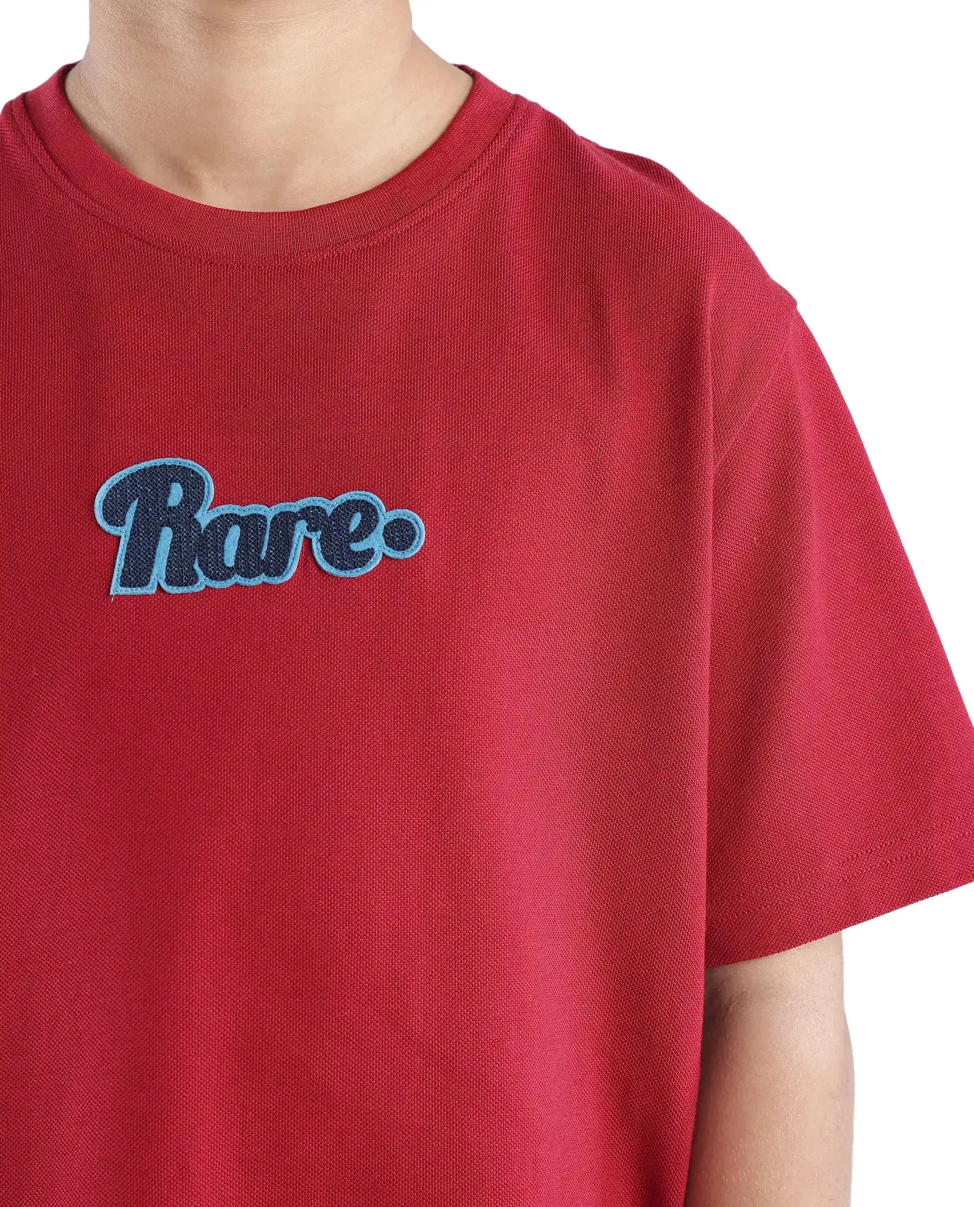 Rare Ones Kids Ride Dark Red Cotton Half Sleeves Crew Neck Embroidered T-Shirt