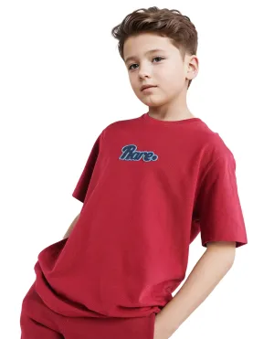 Rare Ones Kids Ride Dark Red Cotton Half Sleeves Crew Neck Embroidered T-Shirt