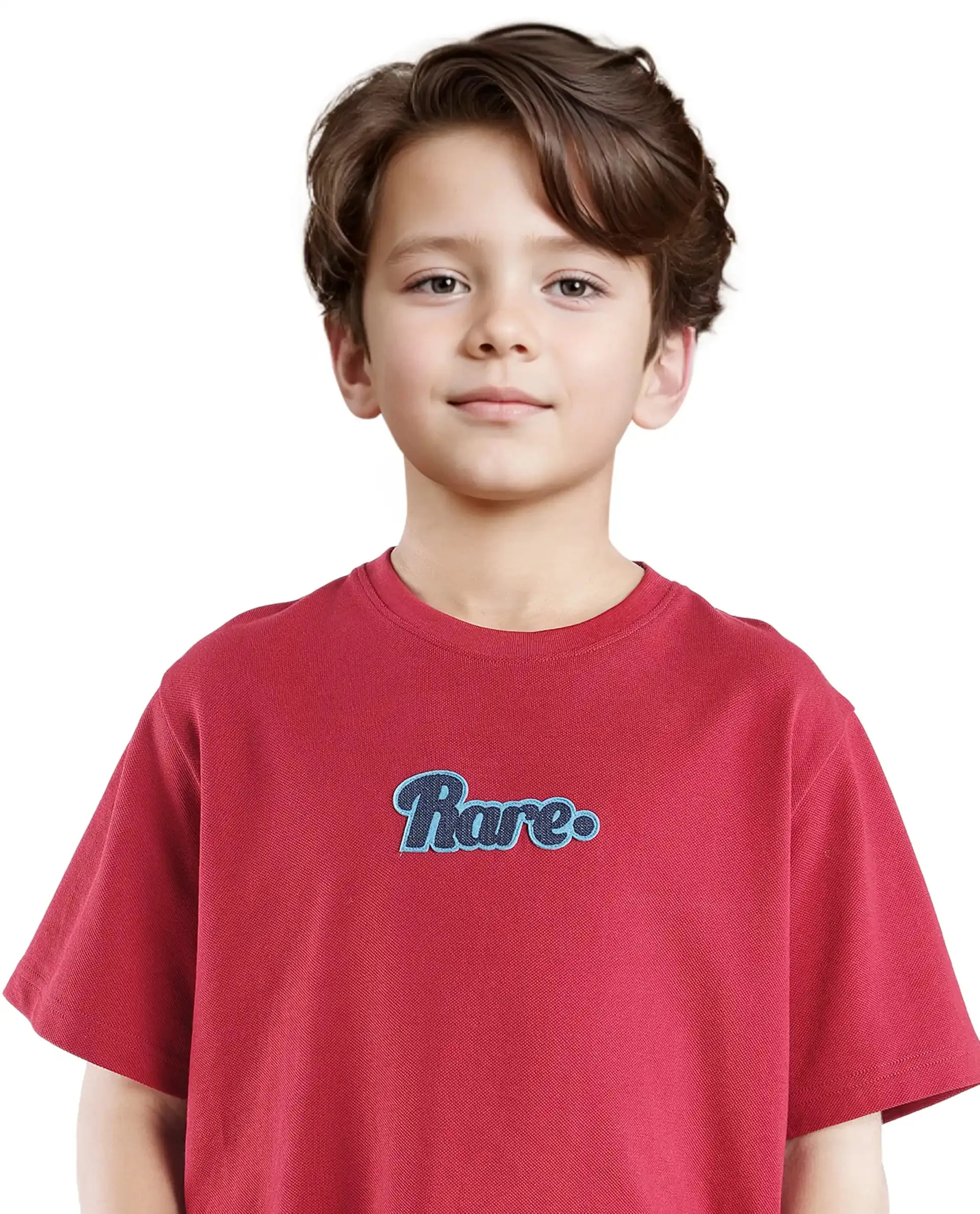 Rare Ones Kids Ride Dark Red Cotton Half Sleeves Crew Neck Embroidered T-Shirt