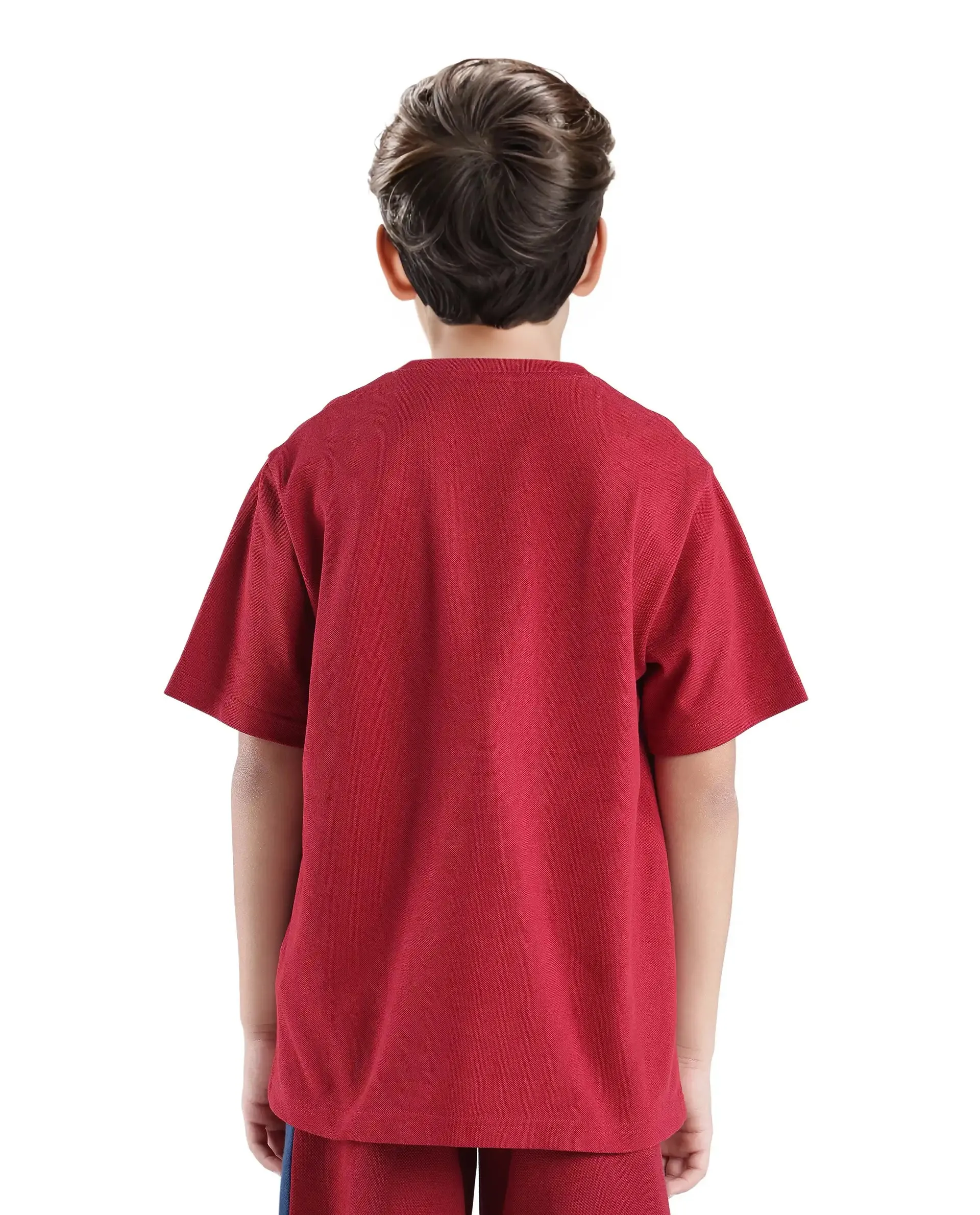 Rare Ones Kids Ride Dark Red Cotton Half Sleeves Crew Neck Embroidered T-Shirt