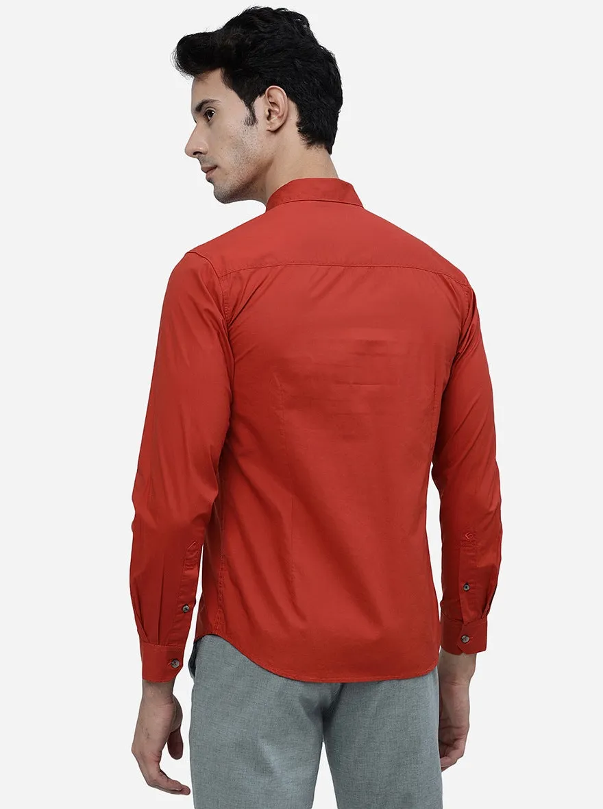 Red Solid Slim Fit Casual Shirt | Greenfibre