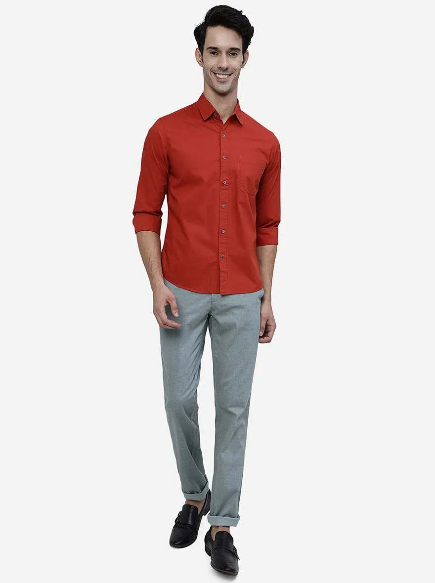 Red Solid Slim Fit Casual Shirt | Greenfibre