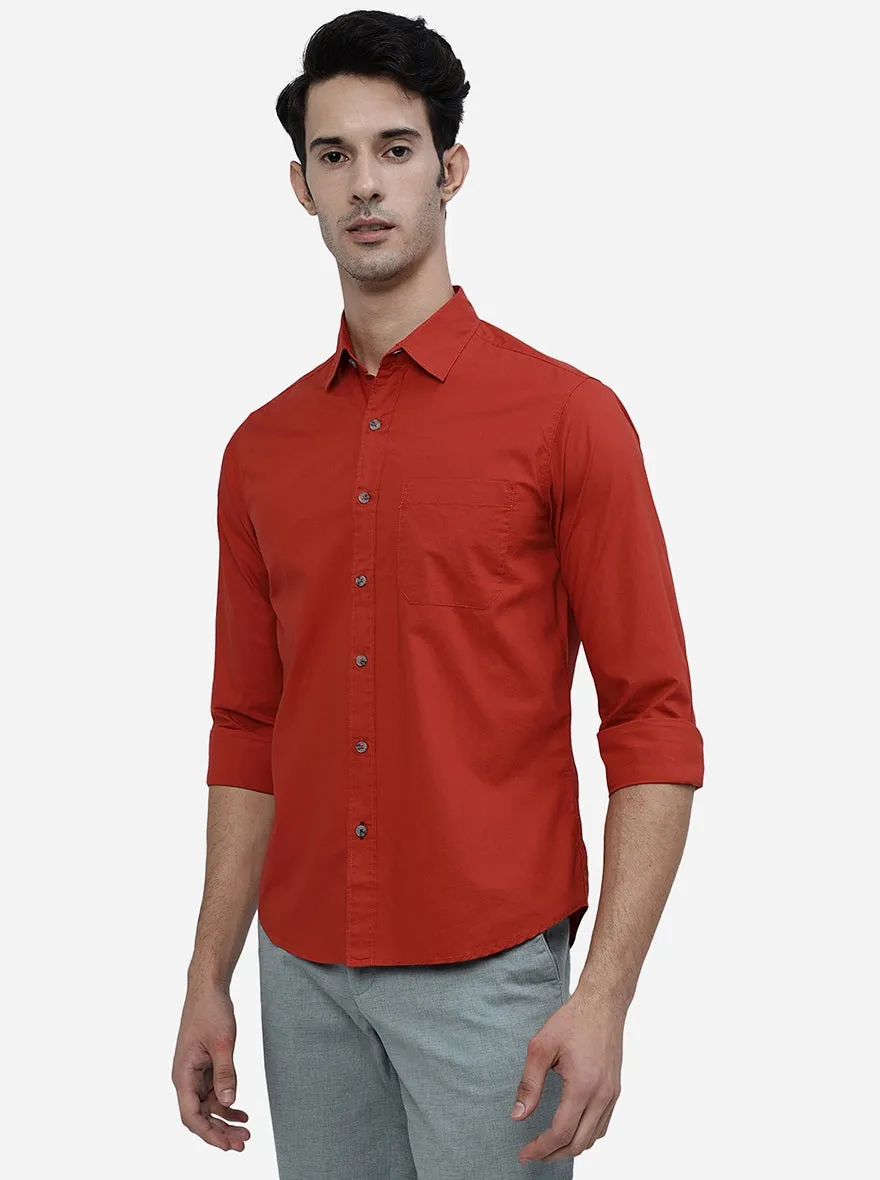 Red Solid Slim Fit Casual Shirt | Greenfibre