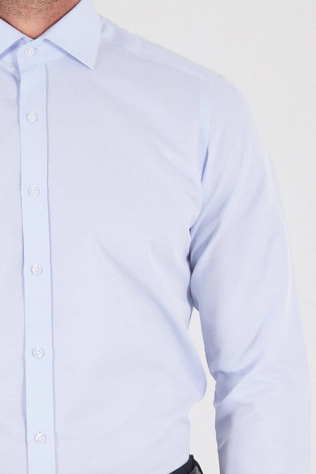 Regular Fit Long Sleeve Plain Cotton Blend Dress Shirt, Ice Blue