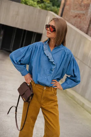 River ruffled denim shirt blue