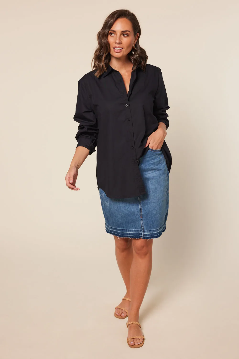 Sam Cotton Poplin Shirt in Black