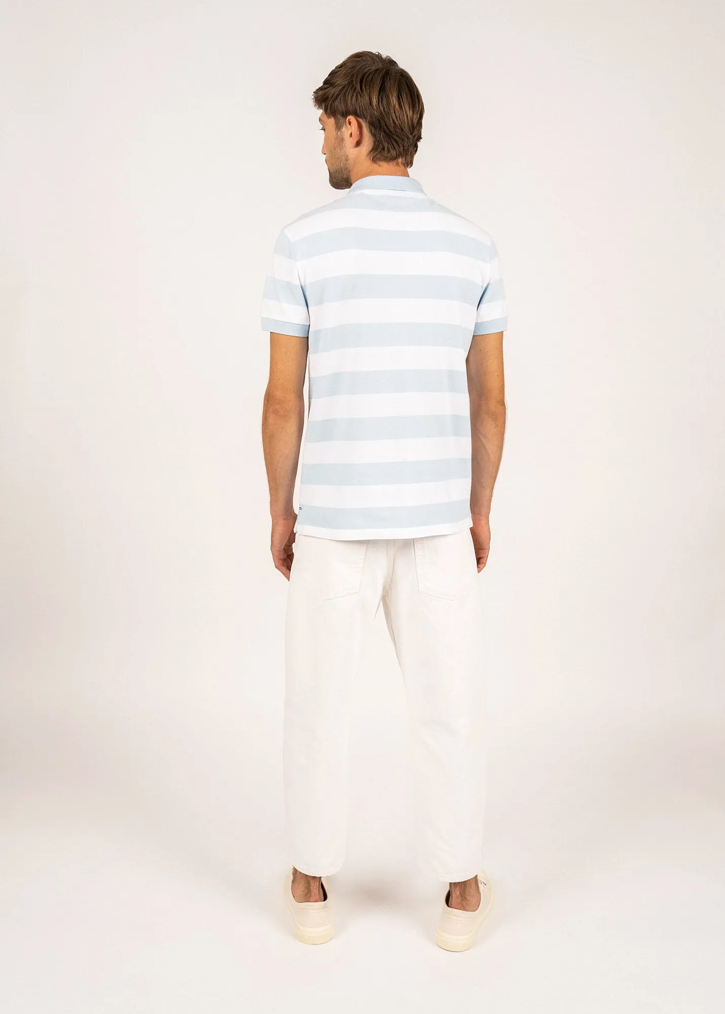 Scott polo shirt with large stripes - in blended cotton (CIEL/BLANC)