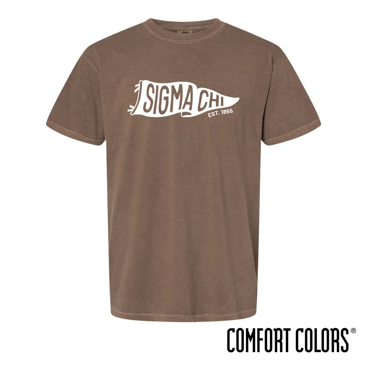 Sigma Chi Comfort Colors Brown Pennant Short Sleeve Tee