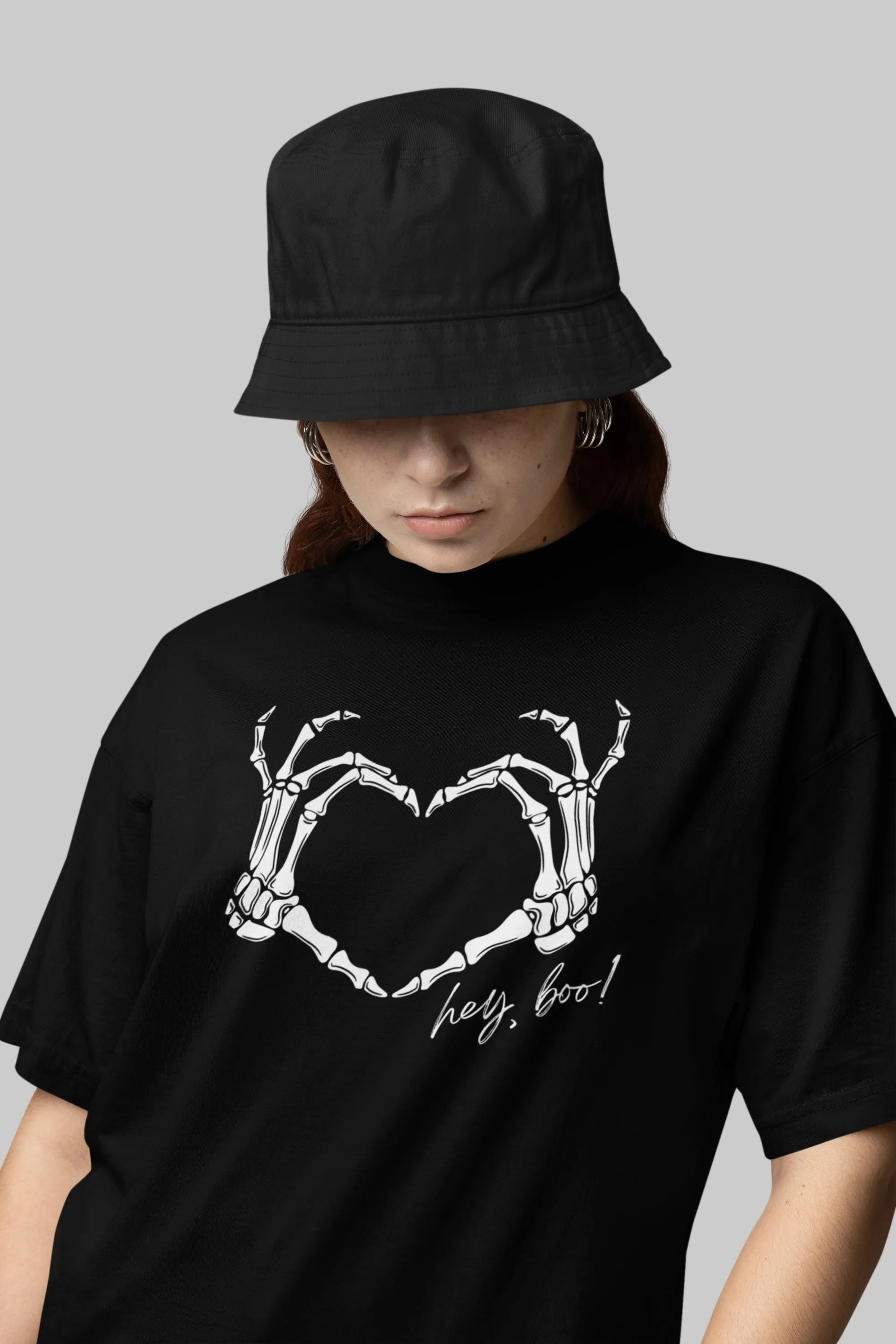 Skeleton Heart Unisex Black Oversized T-shirt