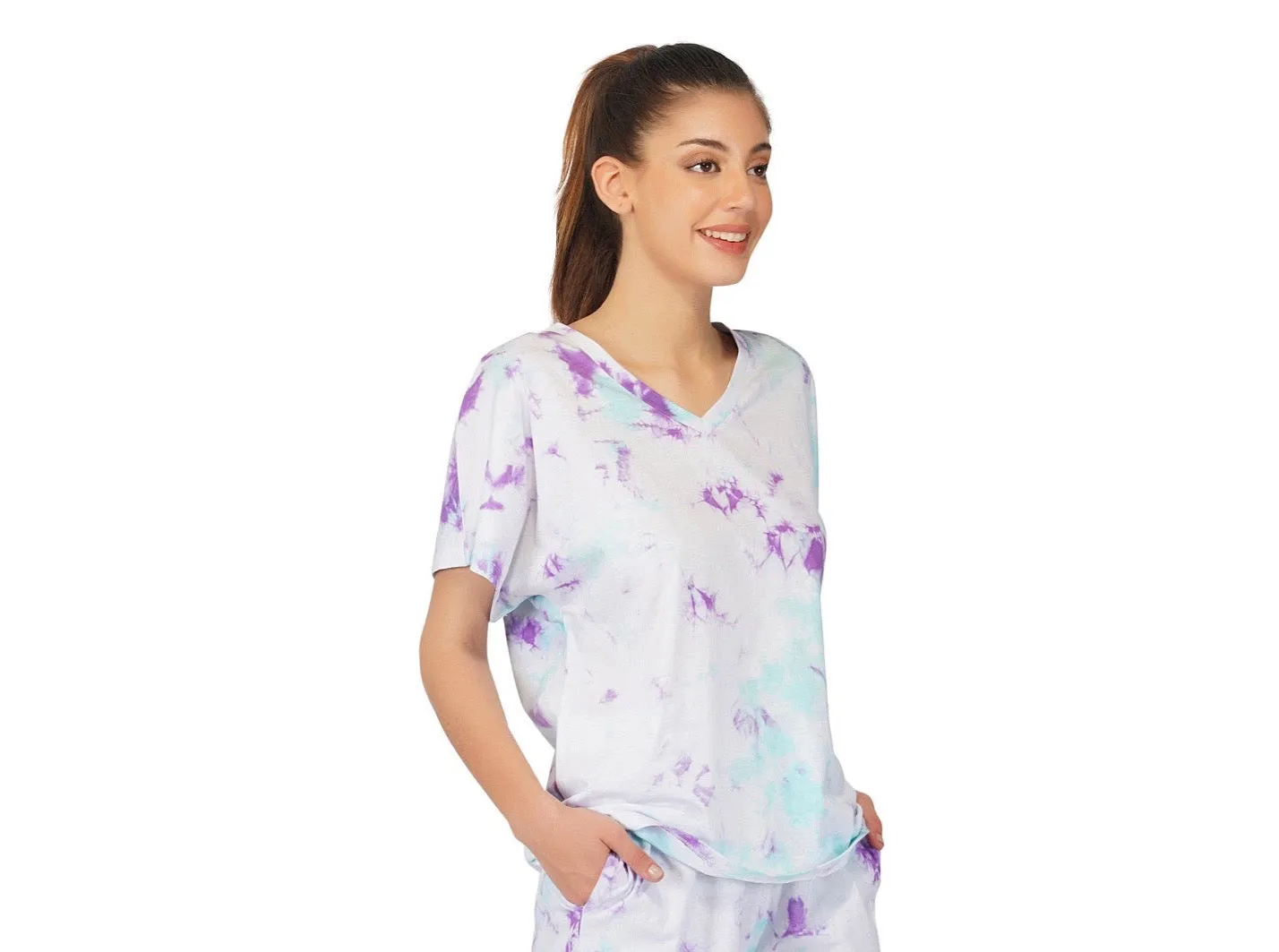 SLAY. Women's Tie Dye Oversized  V neck T Shirt