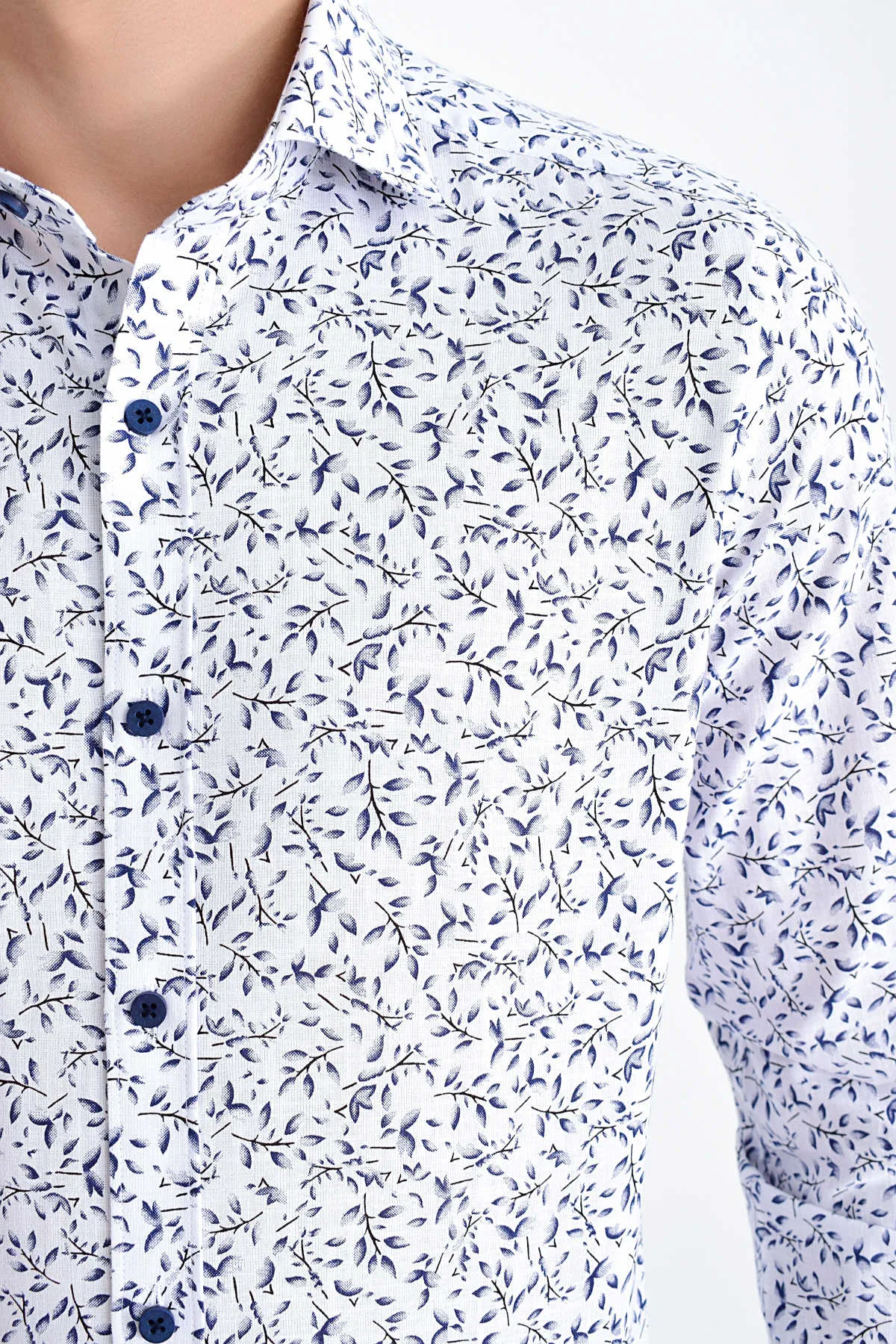 Slim Fit Navy Printed 100% Cotton Casual Shirt