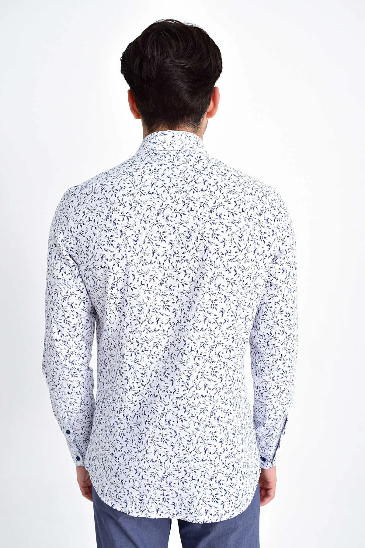 Slim Fit Navy Printed 100% Cotton Casual Shirt