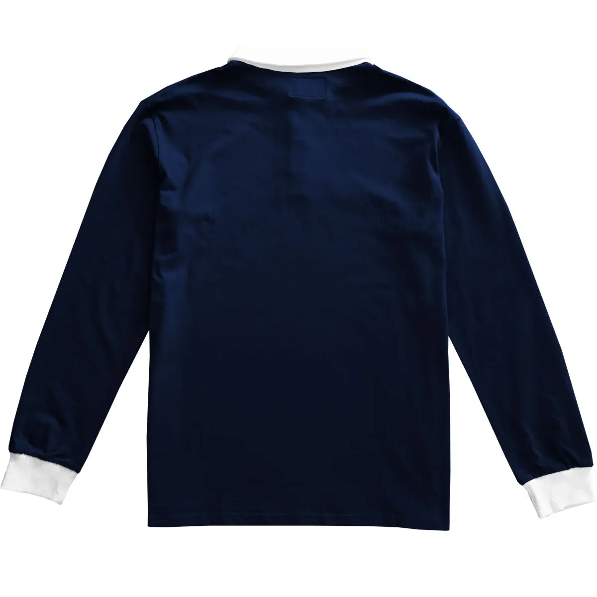 Solid Navy Blue with White Collar Mens Long Sleeve Polo Rugby Shirt