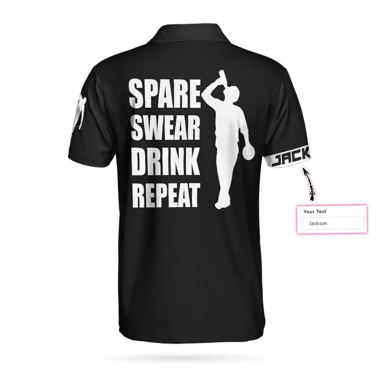 Spear Swear Drink Repeat Bowling Custom Polo Shirt, Personalized Black American Flag Bowling Shirt For Men Coolspod