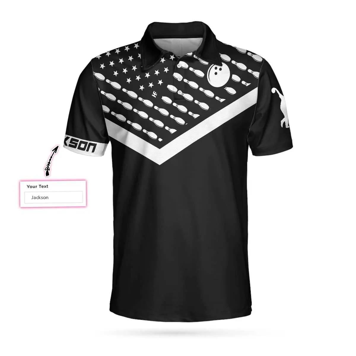 Spear Swear Drink Repeat Bowling Custom Polo Shirt, Personalized Black American Flag Bowling Shirt For Men Coolspod