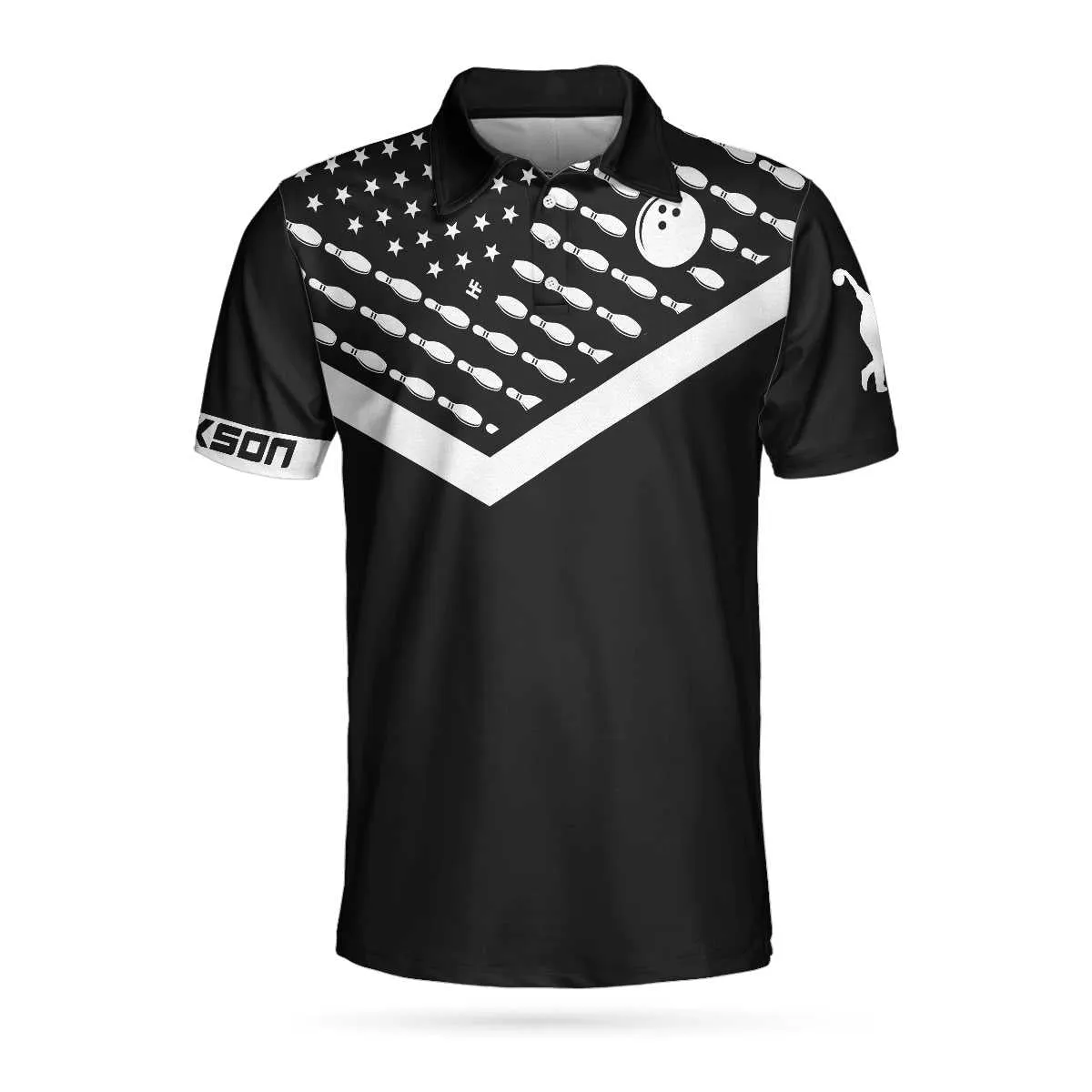 Spear Swear Drink Repeat Bowling Custom Polo Shirt, Personalized Black American Flag Bowling Shirt For Men Coolspod