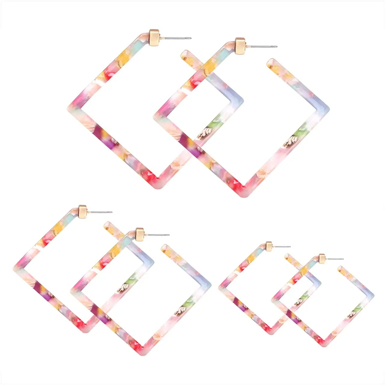 Square Hoop Earrings 3 Pairs Geometric Hoop Earrings Dangle Earring Set For Women Girls