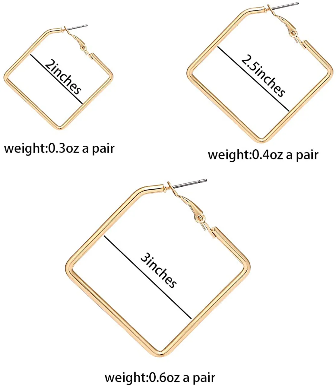 Square Hoop Earrings 3 Pairs Geometric Hoop Earrings Dangle Earring Set For Women Girls