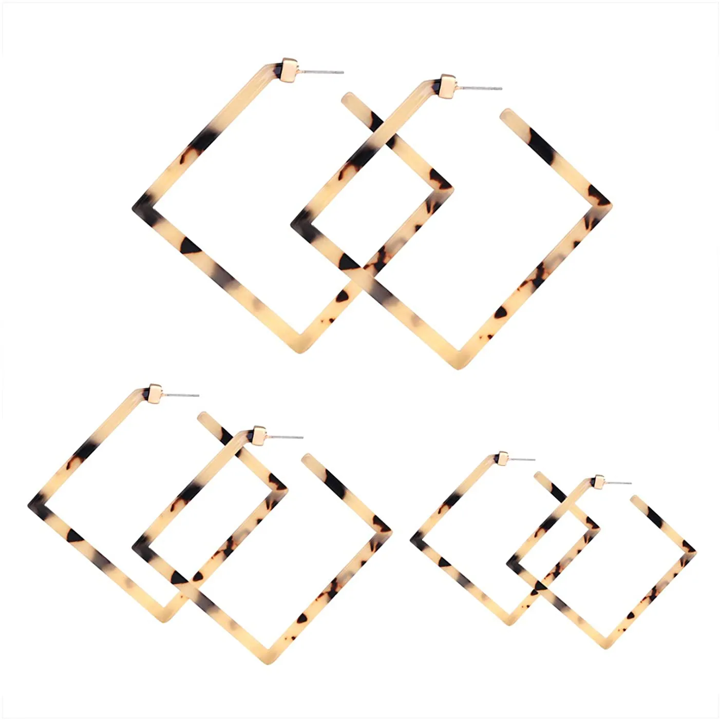 Square Hoop Earrings 3 Pairs Geometric Hoop Earrings Dangle Earring Set For Women Girls