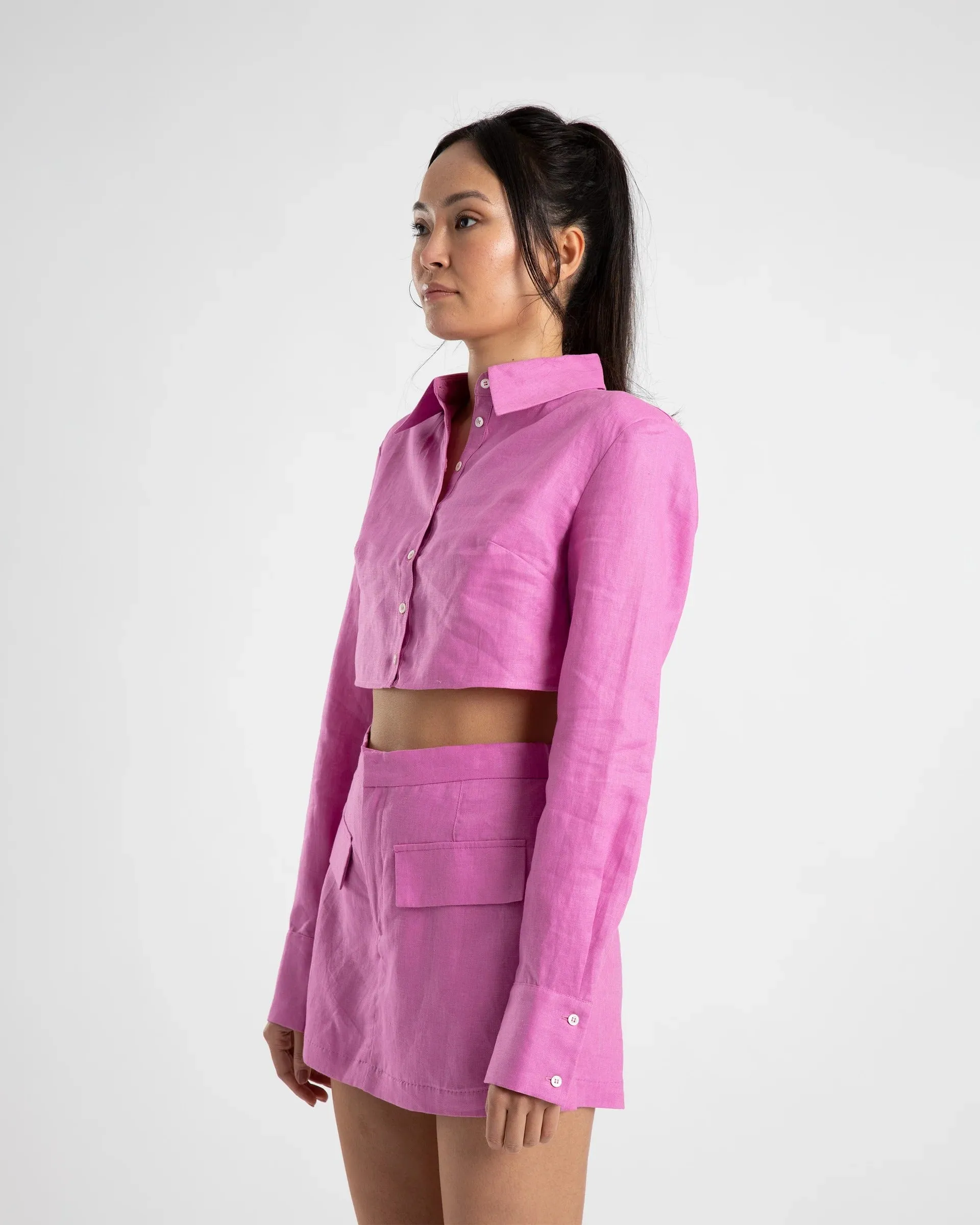 SUMMI SUMMI Womens Cropped Structured Linen Shirt Fuchsia