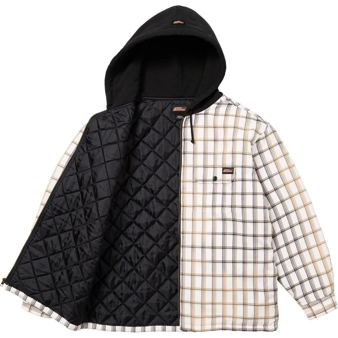 SUPREME DICKIES PLAID HOODED ZIP UP SHIRT-WHITE