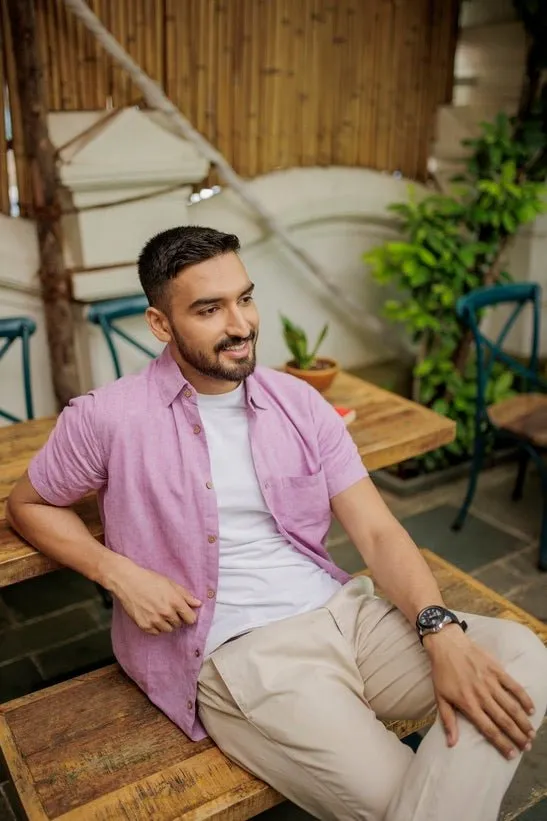 TENCEL™ Lyocell-Linen Half Sleeve Shirt in Lavender