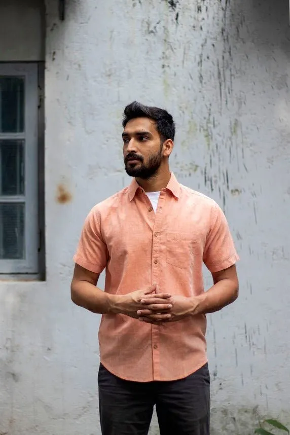 TENCEL™ Lyocell-Linen Half Sleeve Shirt in Rust Orange