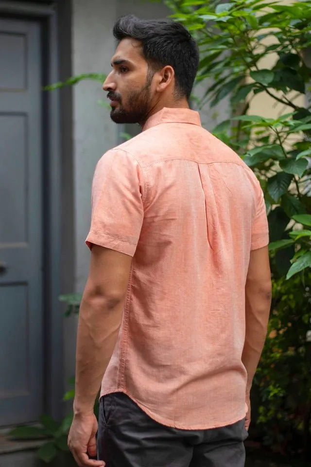 TENCEL™ Lyocell-Linen Half Sleeve Shirt in Rust Orange