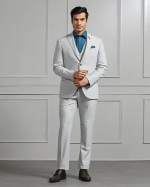 Three Piece Light Grey Solid Formal Suit - Raylit