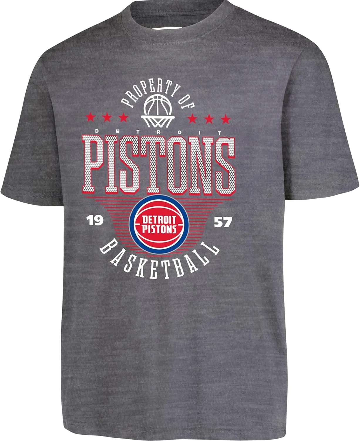 Ultra Game NBA Official Youth Super Soft Mad Props T-Shirt, Detroit Pistons, Heather Charcoal|Detroit Pistons