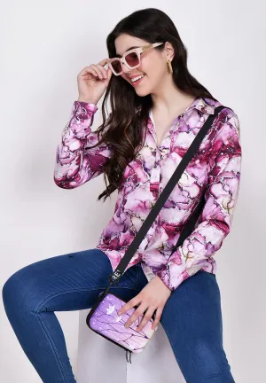 Women Classic Abstract Printed Pink Casual Shirt