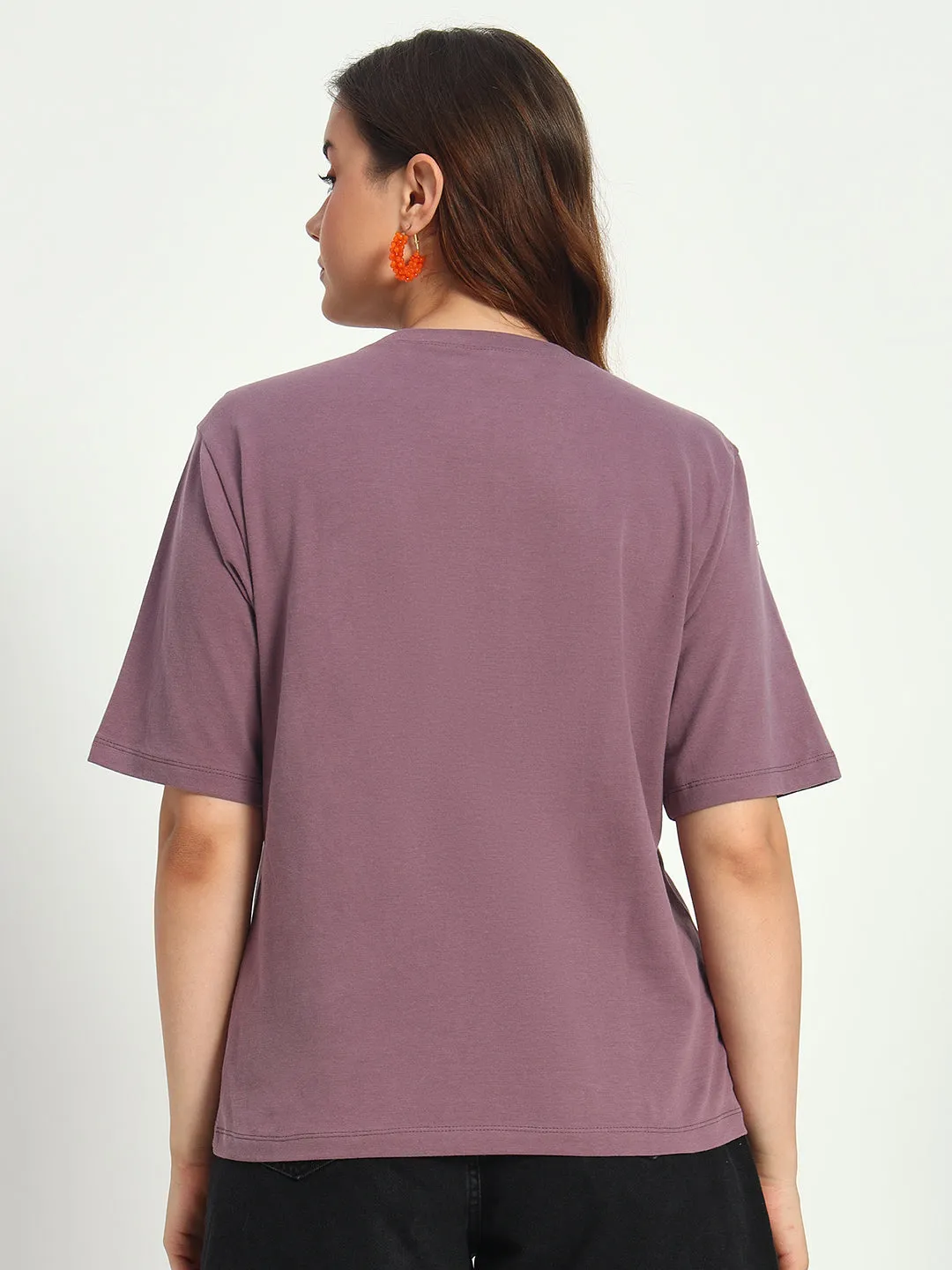 Women purple Solid Round Neck Pure Cotton T-Shirt