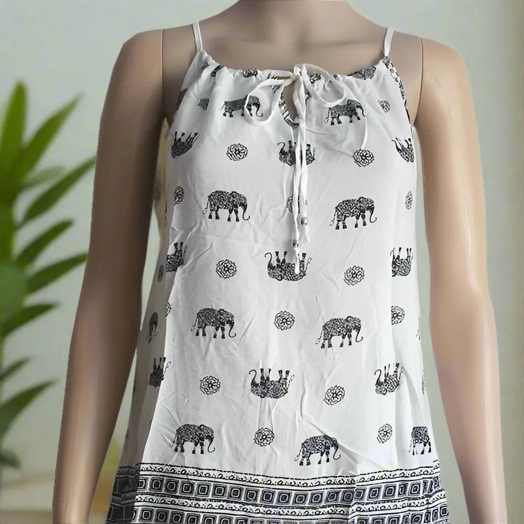 Womens Elephant Paisley Graphic Tank Top, Sleeveless Summer Shirt, Size Small, White/Black